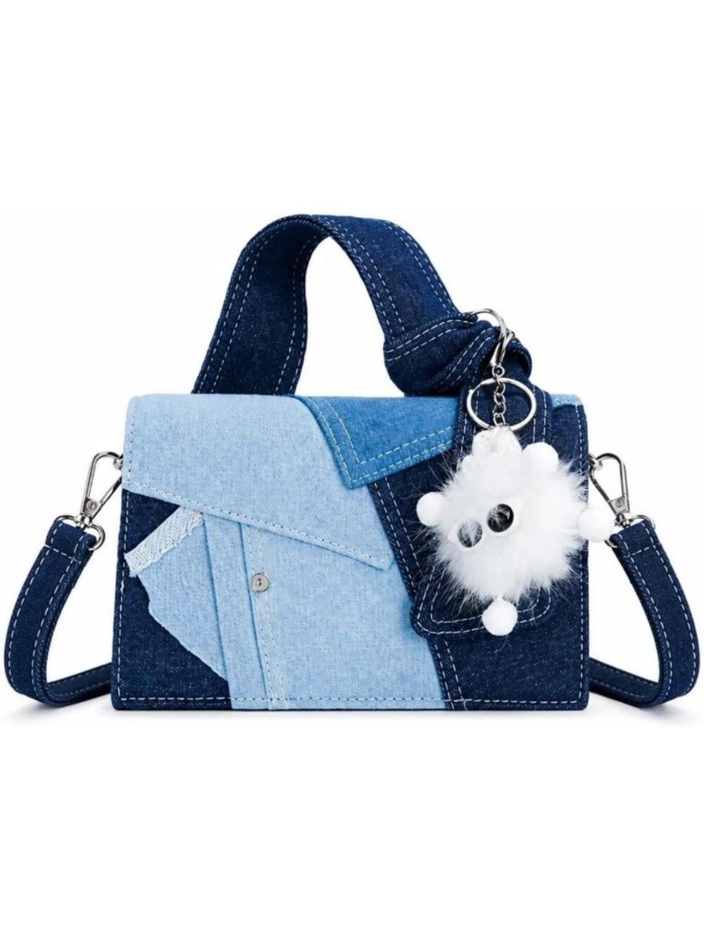 Stylish Denim Patchwork Shoulder Bag | Versatile Crossbody & Top Handle Purse